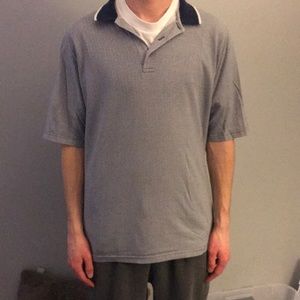 Blue white collared short sleeve shirt